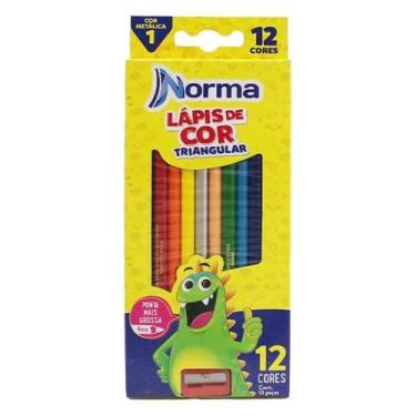 Imagem de Lápis de Cor Triangular com Apontador 12 Cores - Norma - Tendtudo