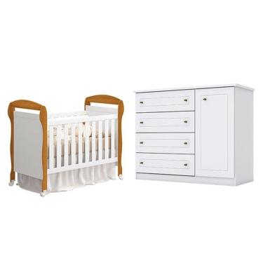 Imagem de Berço Americano Danny Branco Acetinado Savana Reller E Cômoda Infantil Americana Branco Hp- Henn.