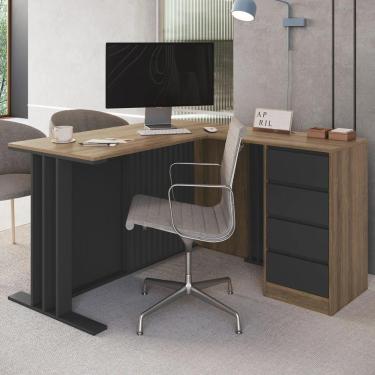 Imagem de Escrivaninha Em L 120cm 4 Gavetas Rael Mel-grafite F10 - Mpozenato