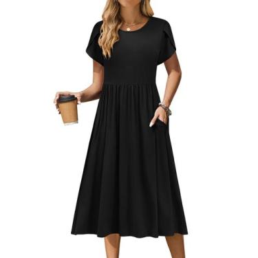 Imagem de Vestido Zeagoo Summer Midi Feminino Preto de Manga Curta