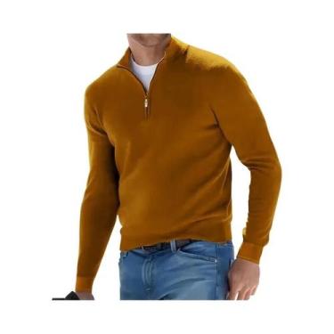 Imagem de Suéter Masculino Slim Fit Com Decote Em V, Pullover Quente Com Zíper F