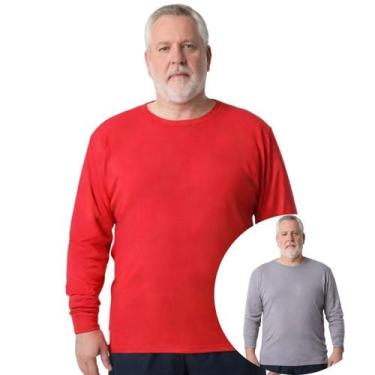 Imagem de Kit 2 Camisas Masculina Manga Longa Plus Size Malha Fria - Genérico, V