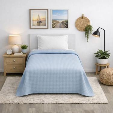 Imagem de Colcha Solteiro 100 Algodão Piquet Favo Hotel Gênova Teka, Azul claro