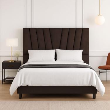 Imagem de Cabeceira Estofada Vivian Casal 140 Cm Corino Marrom Tatite Decor