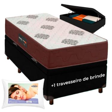 Imagem de Kit Cama Box Bau + Colchão Solteiro Inova D45 + Travesseiro Ortobom