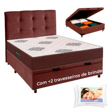 Imagem de Cama Box Bau + Cabeceira + Colchão Casal D45 + 2 Travesseiros Ortobom