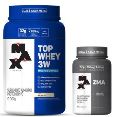 Imagem de Kit Top Whey 3W - 900g Baunilha + ZMA 90 cáps - Max Titanium
