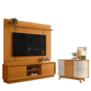 Imagem de Estante Home Theater Siena Sem Pés Cinamomo Com Aparador Para Sala Buffet Monza Cinamom...
