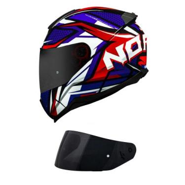Imagem de Capacete Norisk Razor Sharp Azul e Vermelho Mais Viseira Fumê, 56