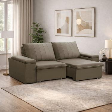 Imagem de Sofá 3 Lugares Retrátil Reclinável Para Sala 205cm Malfati F04 Veludo Amêndoa - Lyam Decor