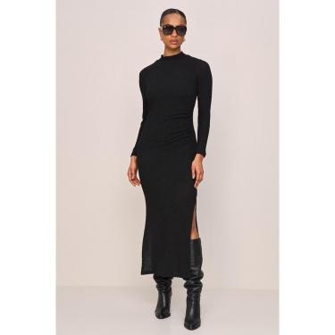 Imagem de VESTIDO LONGO MANGA LONGA LADO AVESSO GOLA ALTA PRETO-Feminino