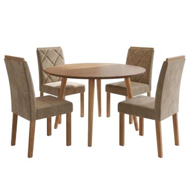 Imagem de Mesa de Jantar Redonda Dani MDF Com 4 Cadeiras Estofadas Suede MOLCI