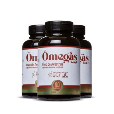 Imagem de 3x oleo de avestruz 90caps 1.000mg strut omega 3 6 7 9 - Genuinamente 