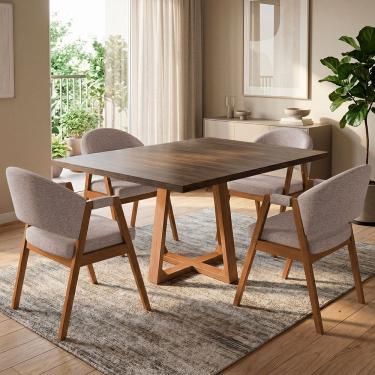 Imagem de Mesa de Jantar Isabela 1,20 Freijó Pés Cerejeira Madeira Maciça 4 Cadeiras Helen - Bege...