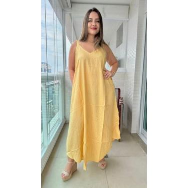 Imagem de Vestido Feminino Indiano Alça C/ Regulagem e Bolso Trapézio Longo Plus