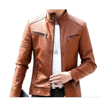 Imagem de Jaqueta De Couro Masculina moda slim  - Fox 8, Caramelo, GG