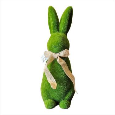 Imagem de Coelho Decorativo Verde Musgo Com Laço Enfeite Páscoa 40cm - Florarte