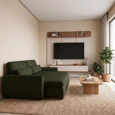 Imagem de Conjunto Sala Painel Home Concept para TV 70 Polegadas com Sofa Charlie 3 Lugares Linho Verde Home Design