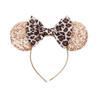 Imagem de Tiara De Orelhas De Leopardo Para Meninas, Faixa De Cabelo Com Laço Mo