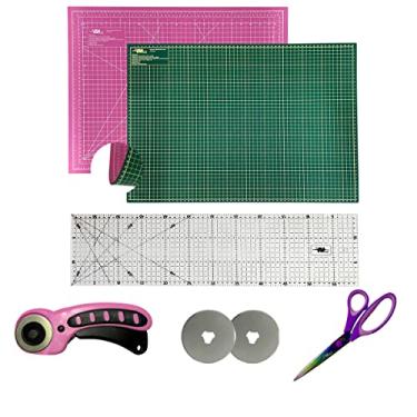 Imagem de Kit com Base Para Corte Verde e Rosa 60x45 Tesoura de Titânio Multiuso Cortador Circular 45mm ou 60mm 2 Discos Reservas (Cortador Anatomico Rosa 45mm)
