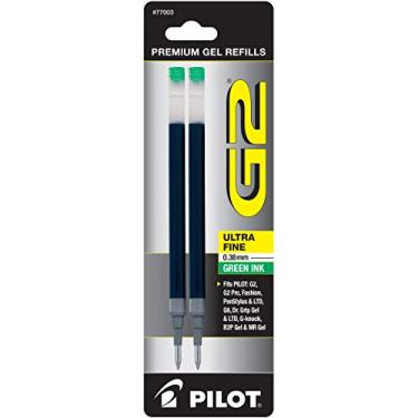 Imagem de Pilot, Recargas de tinta gel G2, ponta ultrafina de 0,38 mm, verde, pacote com 2