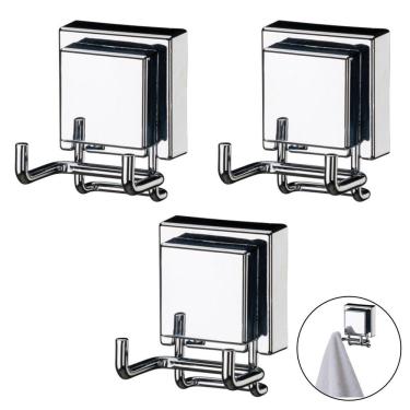 Imagem de Kit 3 Cabide Gancho Duplo Inox Multiuso Com Ventosa Para Toalhas Objetos Utensílios Banheiro - Future