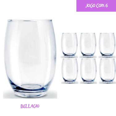 Imagem de 6 Copo Vidro Bellagio Redondo 450ml Grande Mesa Transparente