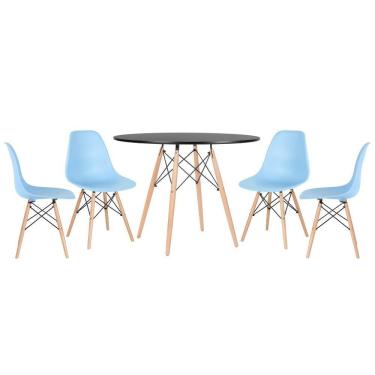Imagem de KIT - Mesa redonda Eames 100 cm preto + 4 cadeiras Eiffel DSW