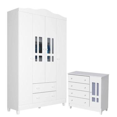 Imagem de Cômoda e Guarda Roupa Infantil Ariel 4 Portas - Carolina