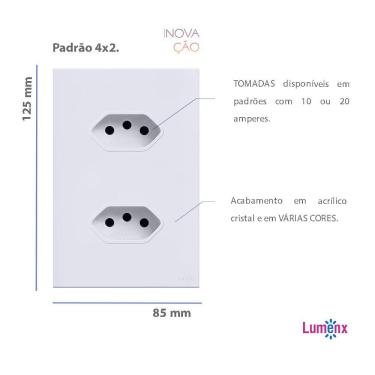 Imagem de Tomada Dupla 20A Tok Glass Branco Lumenx