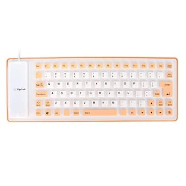 Imagem de Teclado de silicone dobrável, 85 teclas à prova d'água e à prova de poeira teclado com fio USB silencioso design totalmente selado para laptops PC (laranja)