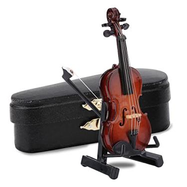 Imagem de Mini modelo de instrumento musical, mini violino de madeira, acessórios para casa de bonecas, mesa de cabeceira e decoração de casa