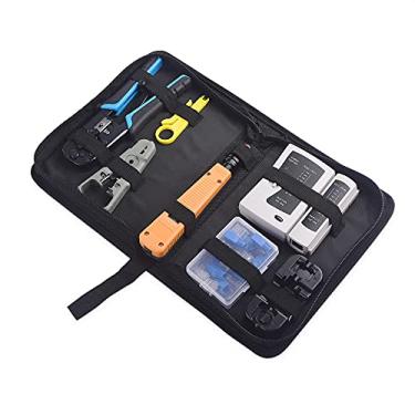 Imagem de Cable Matters Kit de ferramentas de rede 7 em 1 com ferramenta de crimpagem Ethernet RJ45, dispositivo de punção, suporte de punção, testador de cabos, conectores e botas RJ45 e decapadores de fios