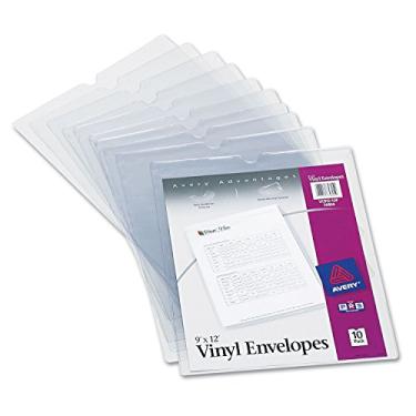 Imagem de AVERY 74804 Envelopes de Vinil Transparente de Carregamento Superior com Entalhe para Polegar, 9 Polegadas X 12 Polegadas, Transparente, 10/Pacote
