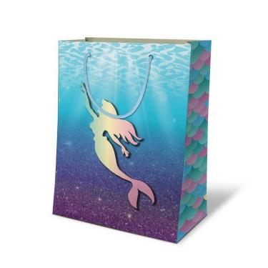 Imagem de Kit 100 Sacolas Papel Sereia 25X17X6Cm Bolsa Festa Infantil
