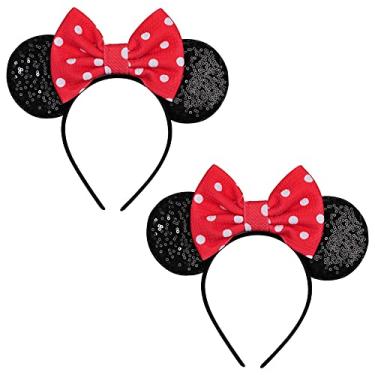 Imagem de FANYITY Orelhas de fantasia da Minnie, 2 faixas de cabeça para orelhas de Mickey para meninas e mulheres, tamanho livre (pontos rosa 2)