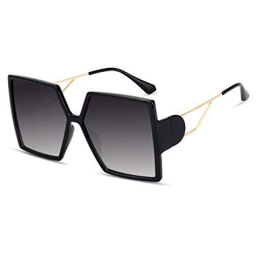 Imagem de STORYCOAST Óculos de sol quadrados grandes para mulheres, moderno, óculos escuros, proteção UV400 (armação preta - lente cinza gradiente, 62)