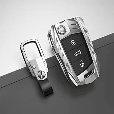 Imagem de CSHU Metal Protection Car Key Case Cover Chaveiro Ring Key Bag, apto para VW Volkswagen Polo Bora Tiguan Passat Golf 6 Lavida Scirocco, typeA Silver