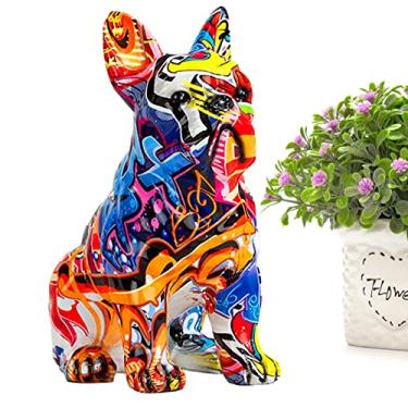 Imagem de cachorro colorida | buldogue francês colorido, animal grafite, estatuetas decorativas decoração casa nórdica, presente para amantes cães genéricos