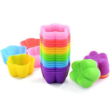 Imagem de Mini copos de silicone antiaderentes e reutilizáveis da Mirenlife, mini copos/copos de muffin/mini forros de cupcake/mini suportes de chocolate/taças de truffle - pacote com 24 - 6 cores vibrantes