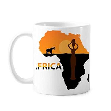 Imagem de Mapa da África Savanna Elefante Vida Selvagem Caneca Cerâmica Café Porcelana Utensílios de Mesa