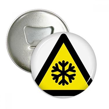 Imagem de Símbolo de aviso amarelo preto neve estrada gelo triângulo abridor de garrafas ímã de geladeira emblema multifuncional