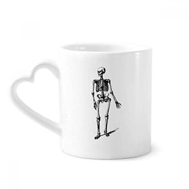 Imagem de Caneca de desenho de esqueleto humano andando caneca de café cerâmica copo de coração de vidro