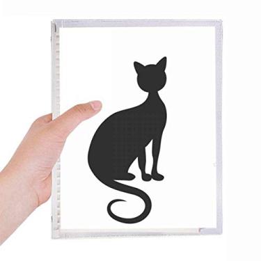 Imagem de Caderno elegante de desenho de animal de gato preto com folhas soltas recarregáveis, diário de papelaria