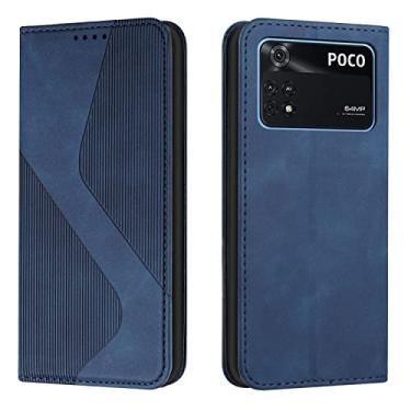 Imagem de Estojo de proteção contra quedas Wallet Case for Xiaomi Poco M4 Pro 4G, Compatible with Xiaomi Poco M4 Pro 4G Case [TPU Shockproof Interior Case] PU Leather Case with Magnetic Flip Cover (Color : Blu