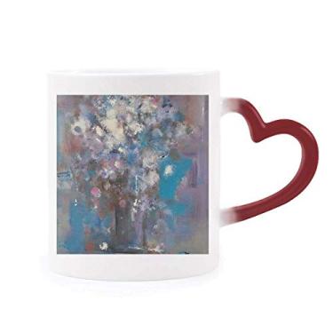 Imagem de Caneca de flor azul XJJ com pintura a óleo sensível ao calor Caneca vermelha que muda de cor