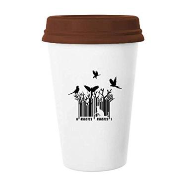 Imagem de Gatos, pássaros, árvores, Art Deco, presente, caneca moderna, copo de cerâmica