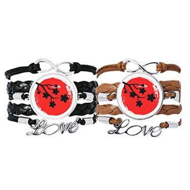 Imagem de DIYthinker Pulseira com pintura de pincel, padrão japonês, alça de mão, pulseira de corda de couro, conjunto duplo para presente