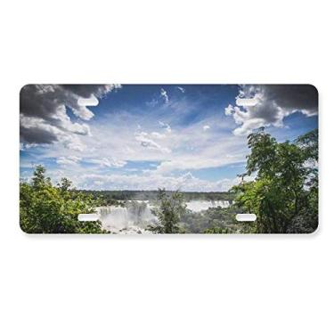 Imagem de DIYthinker Placa de licença verde floresta, cachoeira, ciência, natureza, paisagem, decoração de placa de carro aço inoxidável