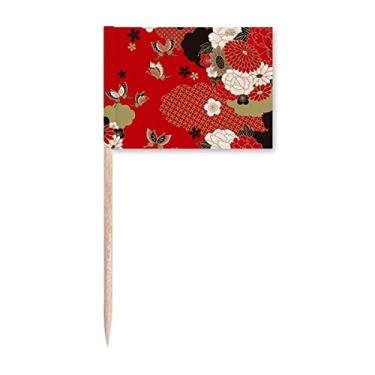 Imagem de Bandeira de palito de dente Sakura vermelha com flor de borboleta, enfeite de festa